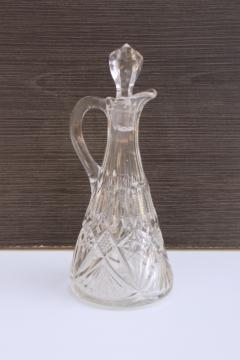 catalog photo of EAPG antique clear glass cruet w/ stopper, fans pattern Early American pressed glass circa 1900