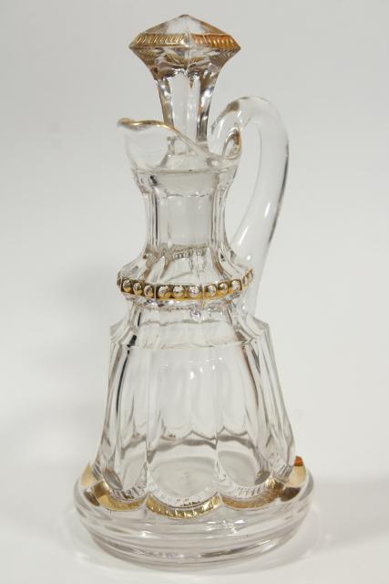 photo of EAPG antique cruet 1890s Riverside glass Empress pattern w/ gold decoration #1