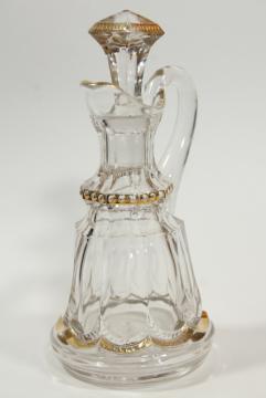 EAPG antique cruet 1890s Riverside glass Empress pattern w/ gold decoration