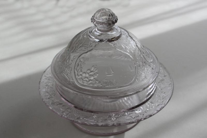 photo of EAPG antique glass butter dish w/ dome cover, Canadian pattern scenic views of Canada #1