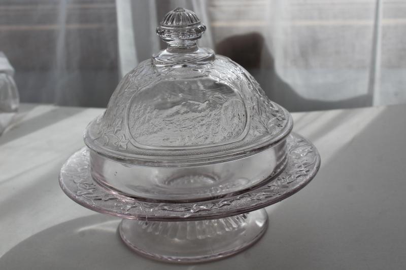 photo of EAPG antique glass butter dish w/ dome cover, Canadian pattern scenic views of Canada #6