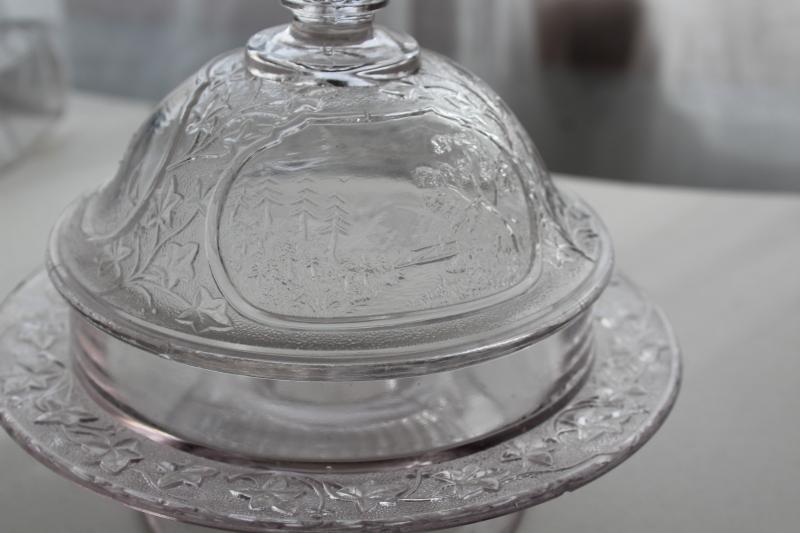 photo of EAPG antique glass butter dish w/ dome cover, Canadian pattern scenic views of Canada #8