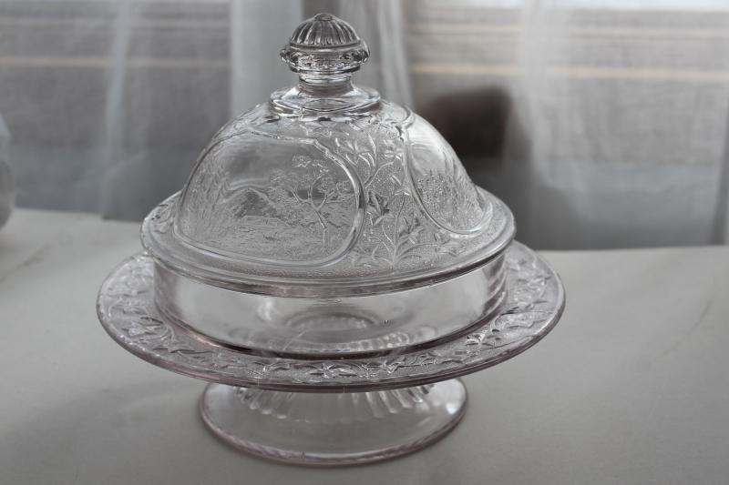 photo of EAPG antique glass butter dish w/ dome cover, Canadian pattern scenic views of Canada #9