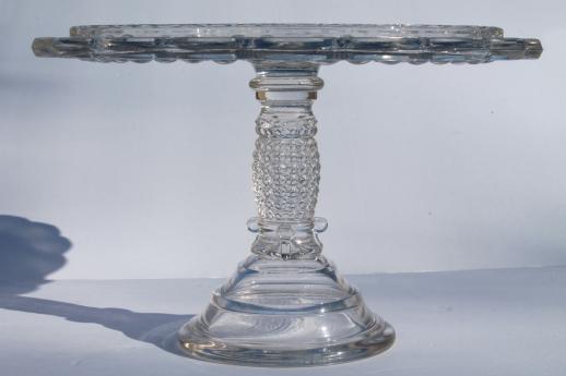 photo of EAPG antique glass cake stand, Thousand Eye bubble pattern glass cake pedestal plate #6