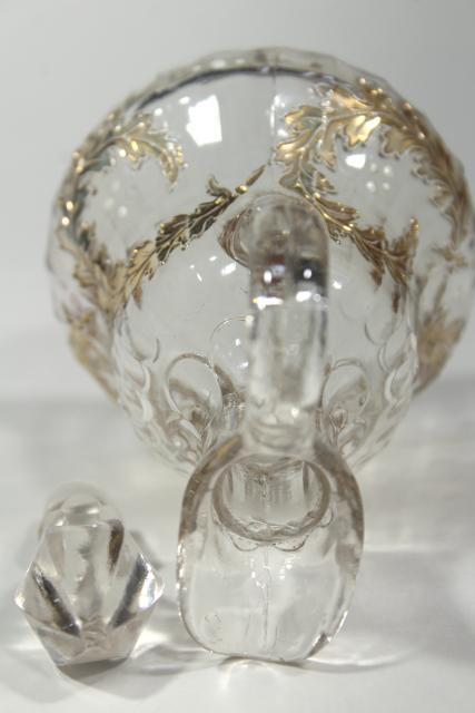 photo of EAPG antique glass cruet, fern or oak leaf garland gold scroll, circa 1900 #10