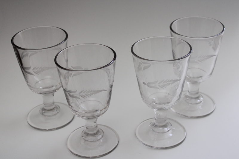 photo of EAPG antique glass goblets, etched fern pattern water glasses, 1800s vintage stemware #1