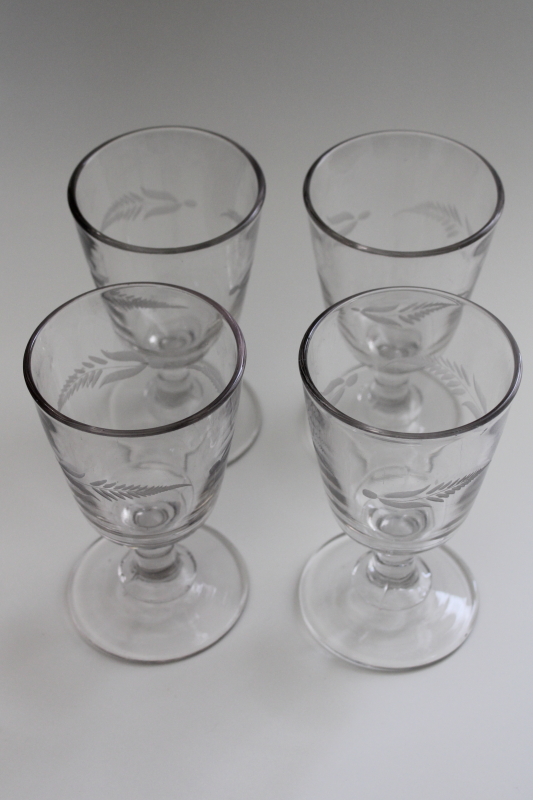 photo of EAPG antique glass goblets, etched fern pattern water glasses, 1800s vintage stemware #2