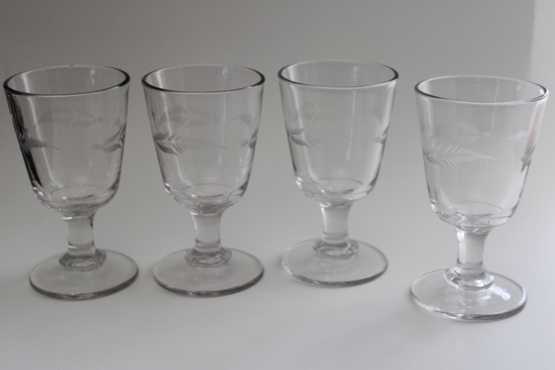 photo of EAPG antique glass goblets, etched fern pattern water glasses, 1800s vintage stemware #3