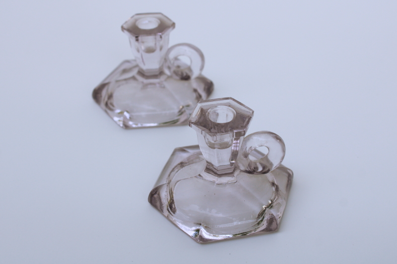 photo of EAPG antique glass sun purple color miniature candle holders, pair of tiny candlesticks 1800s vintage  #4