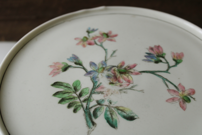 photo of EAPG antique hand painted milk glass cake stand, 1800s vintage Challinor Taylor pedestal plate  #5