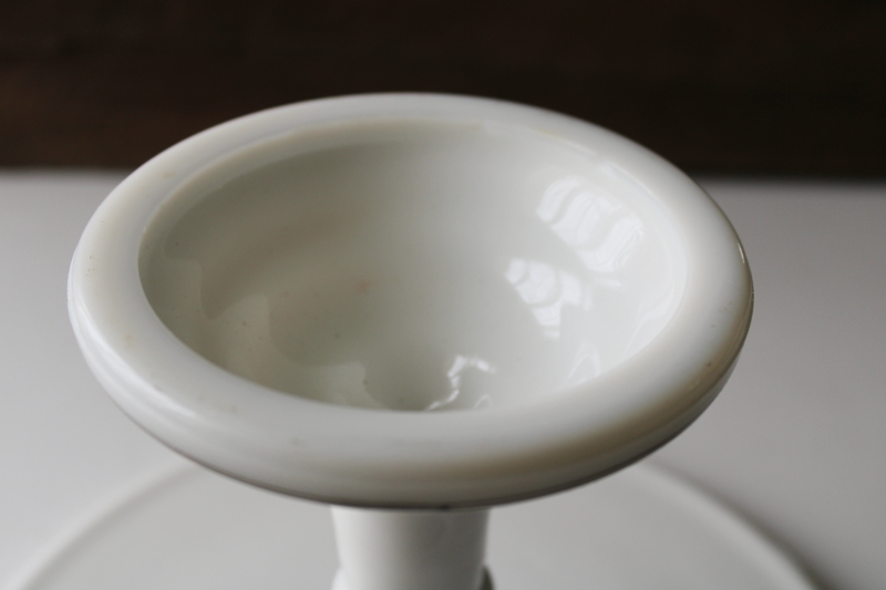 photo of EAPG antique hand painted milk glass cake stand, 1800s vintage Challinor Taylor pedestal plate  #7