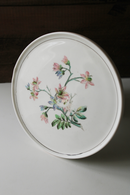 photo of EAPG antique hand painted milk glass cake stand, 1800s vintage Challinor Taylor pedestal plate  #10