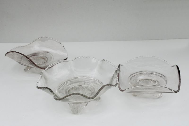 photo of EAPG antique pressed glass bowls, trio of candy dishes Colorado (Dewey) pattern #1