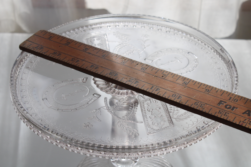 photo of EAPG antique pressed glass cake stand Good Luck AKA prayer rug pattern 1880s vintage #6