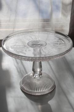 catalog photo of EAPG antique pressed glass cake stand Good Luck AKA prayer rug pattern 1880s vintage