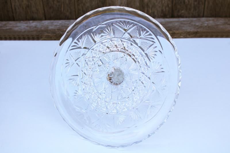 photo of EAPG antique pressed glass cake stand, paneled diamond pattern glass pedestal plate #1