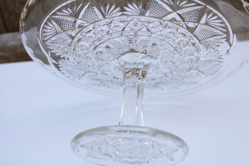 photo of EAPG antique pressed glass cake stand, paneled diamond pattern glass pedestal plate #2