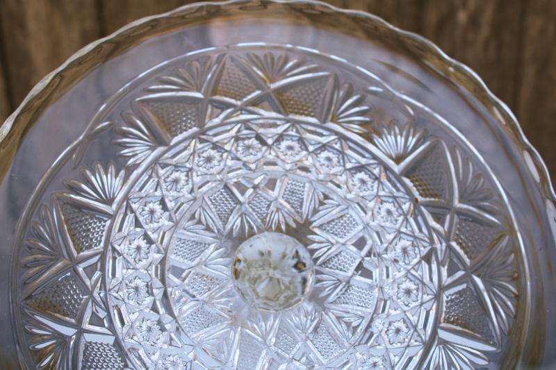photo of EAPG antique pressed glass cake stand, paneled diamond pattern glass pedestal plate #4