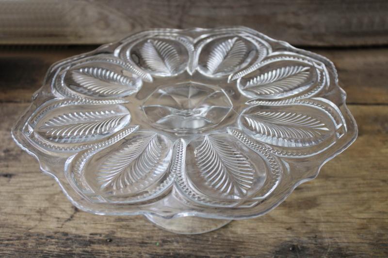 photo of EAPG antique pressed glass cake stand, paneled palm pattern early 1900s vintage #3