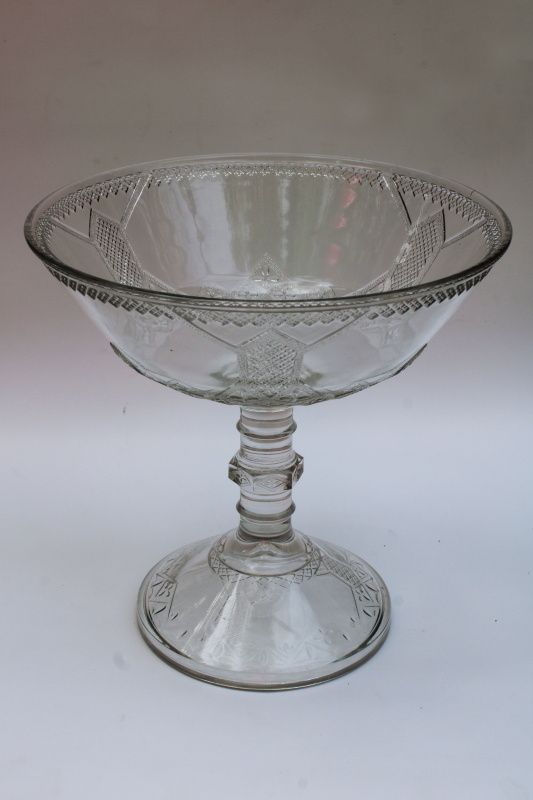 photo of EAPG antique pressed glass compote 1880s Victorian vintage diamond bar lattice pattern  #1