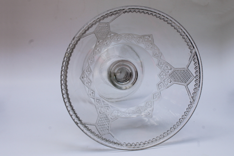photo of EAPG antique pressed glass compote 1880s Victorian vintage diamond bar lattice pattern  #7