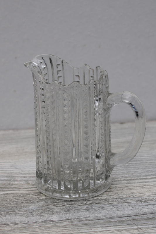 photo of EAPG antique pressed glass creamer, 1800s vintage Mardi Gras zipper pattern pitcher #1