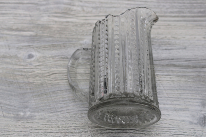 photo of EAPG antique pressed glass creamer, 1800s vintage Mardi Gras zipper pattern pitcher #2