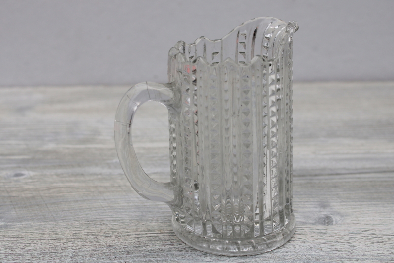 photo of EAPG antique pressed glass creamer, 1800s vintage Mardi Gras zipper pattern pitcher #4