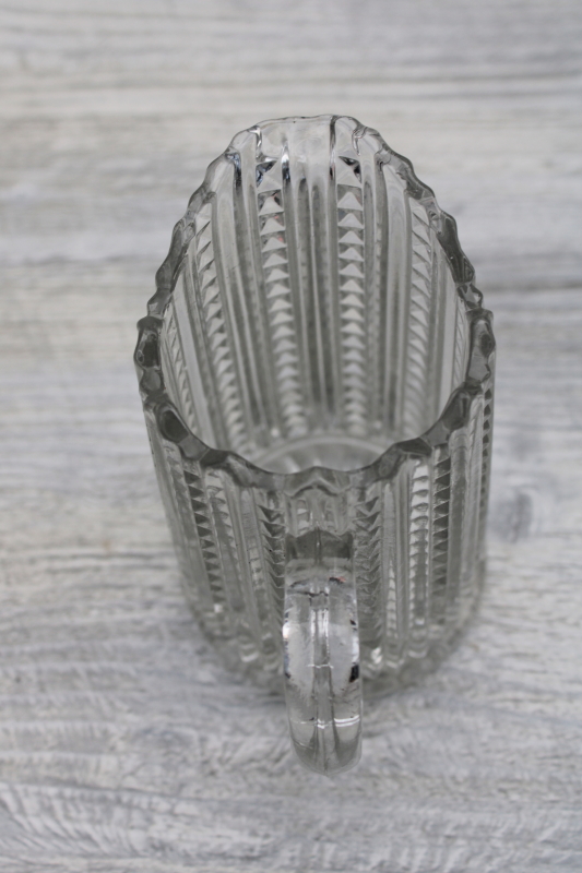 photo of EAPG antique pressed glass creamer, 1800s vintage Mardi Gras zipper pattern pitcher #5