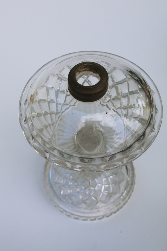 photo of EAPG antique pressed glass kerosene oil lamp, waffle pattern glass base no burner  #2