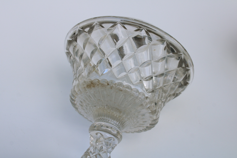 photo of EAPG antique pressed glass kerosene oil lamp, waffle pattern glass base no burner  #3