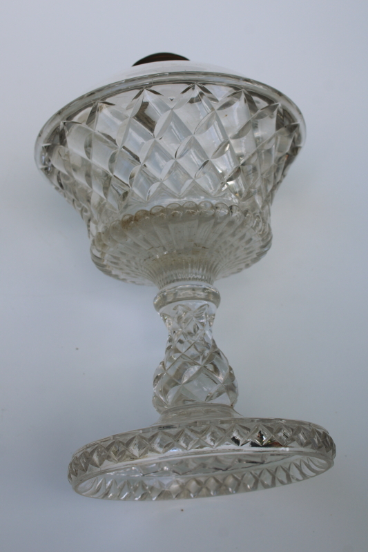 photo of EAPG antique pressed glass kerosene oil lamp, waffle pattern glass base no burner  #5