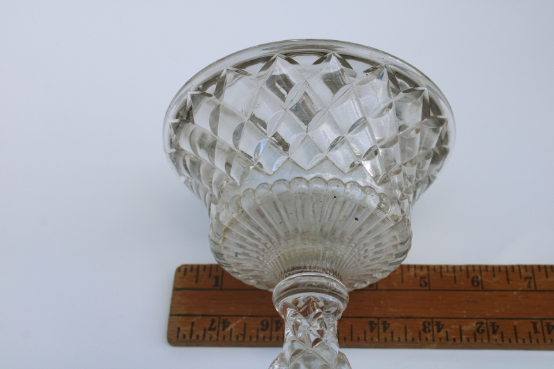 photo of EAPG antique pressed glass kerosene oil lamp, waffle pattern glass base no burner  #8