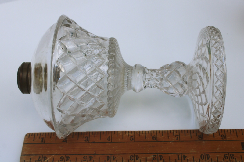 photo of EAPG antique pressed glass kerosene oil lamp, waffle pattern glass base no burner  #9