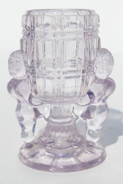 photo of EAPG antique pressed glass match vase or toothpick holder, McKee peek-a-boo cherubs #5