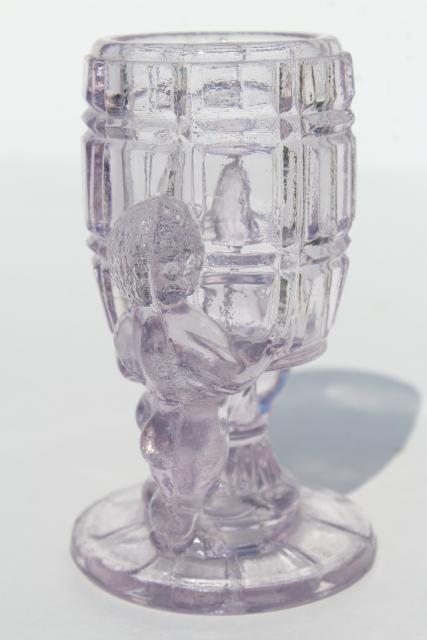 photo of EAPG antique pressed glass match vase or toothpick holder, McKee peek-a-boo cherubs #6