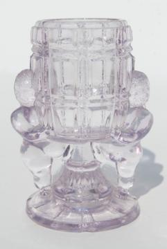 catalog photo of EAPG antique pressed glass match vase or toothpick holder, McKee peek-a-boo cherubs