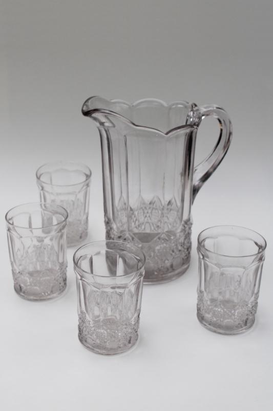 photo of EAPG antique pressed pattern glass lemonade set, pitcher & drinking glasses #1