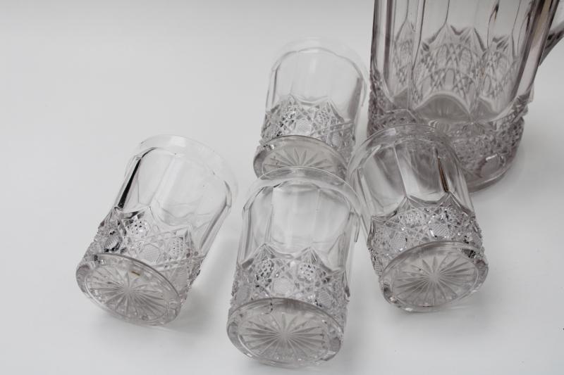 photo of EAPG antique pressed pattern glass lemonade set, pitcher & drinking glasses #3