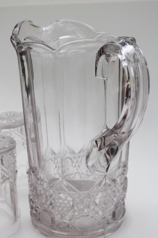 photo of EAPG antique pressed pattern glass lemonade set, pitcher & drinking glasses #5