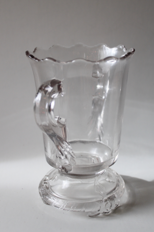 photo of EAPG antique pressed pattern glass spooner or celery vase, three toed foot #3