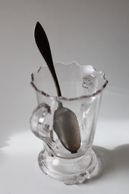 photo of EAPG antique pressed pattern glass spooner or celery vase, three toed foot #5