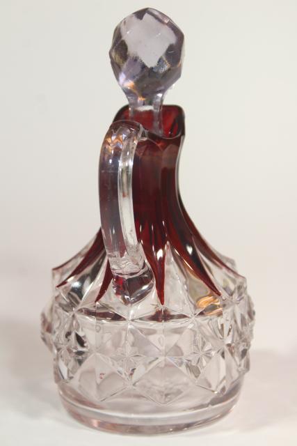 photo of EAPG antique ruby stain glass cruet bottle, diamond pattern pressed glass w/ flashed color #3