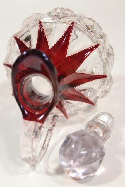 photo of EAPG antique ruby stain glass cruet bottle, diamond pattern pressed glass w/ flashed color #6