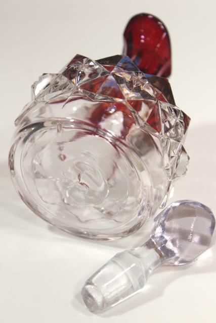 photo of EAPG antique ruby stain glass cruet bottle, diamond pattern pressed glass w/ flashed color #7