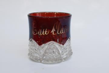 catalog photo of EAPG antique ruby stain pressed glass toothpick match holder Eau Claire souvenir