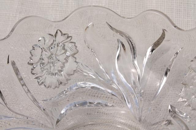 photo of EAPG antique vintage glass berry bowls set, carnation pattern pressed glass #5