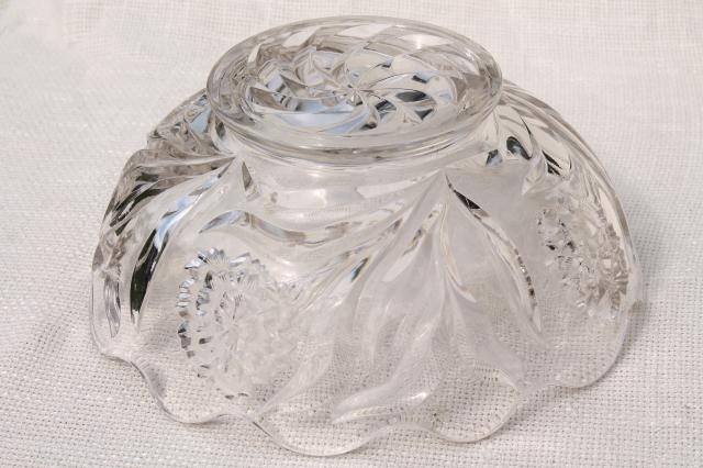 photo of EAPG antique vintage glass berry bowls set, carnation pattern pressed glass #7