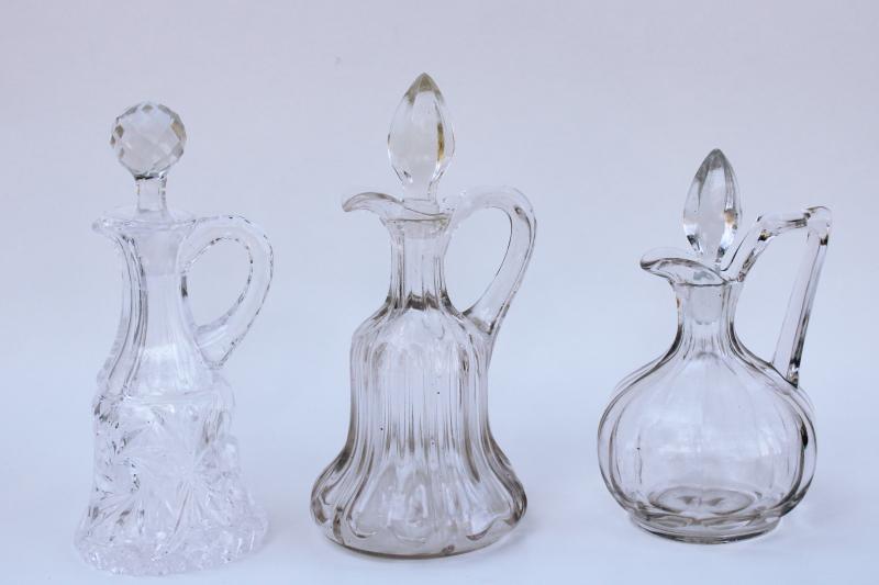 photo of EAPG antique vintage glass cruets, blown pressed pattern cruet bottles & stoppers #1