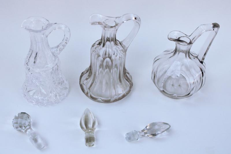 photo of EAPG antique vintage glass cruets, blown pressed pattern cruet bottles & stoppers #3
